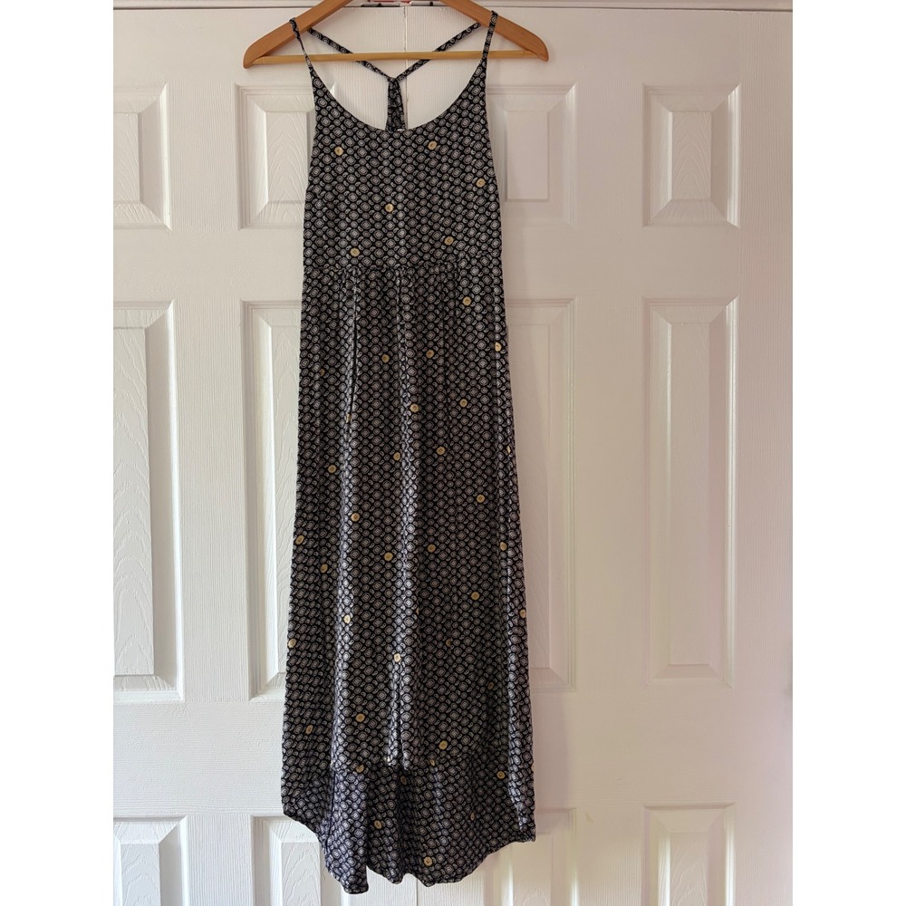 Roxy Black White Geometric Medallion High Low Racerback Maxi Dress Womens Medium